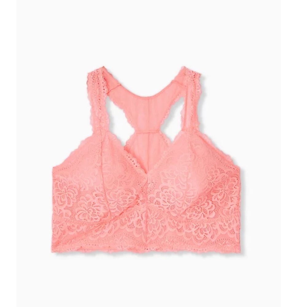 Torrid Coral Pink Lace Unlined Racerback Bralette